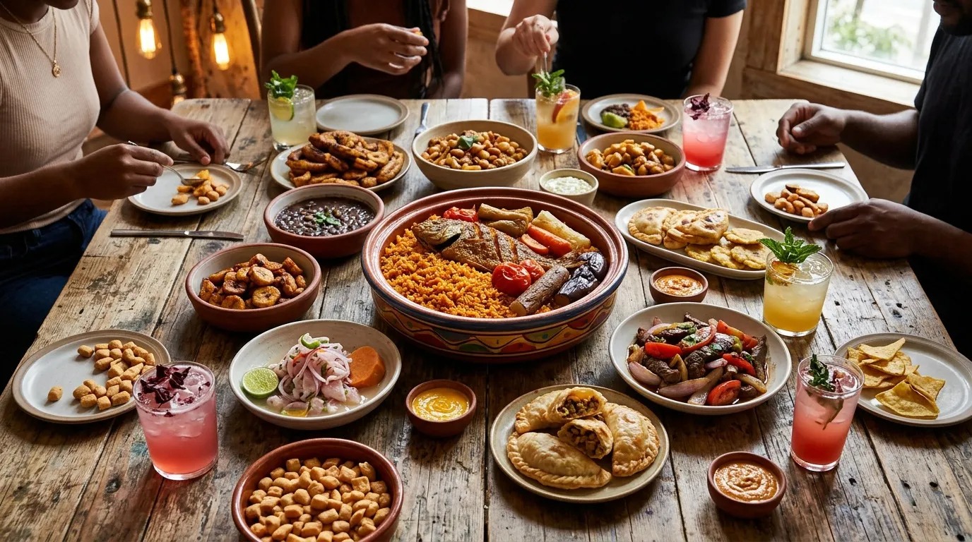 Famille partageant repas traditionnel méditerranéen autour table