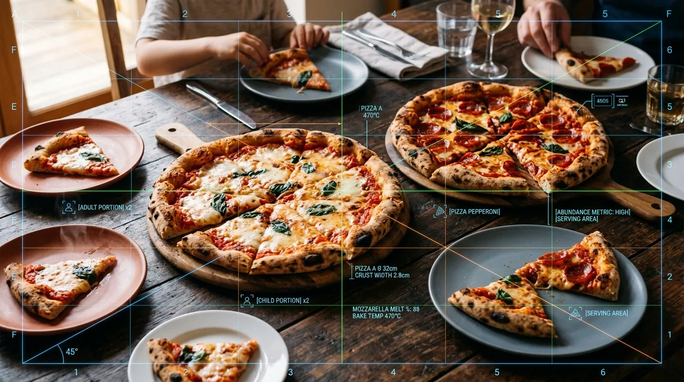 Pizzas cuites au four avec convives dégustant autour de la table
