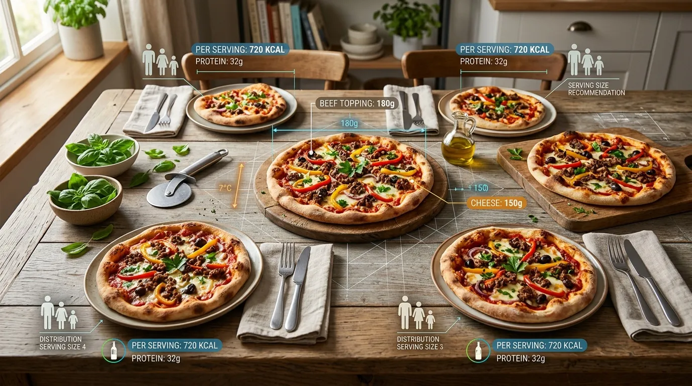 Pizzas avec informations nutritionnelles et portions servies