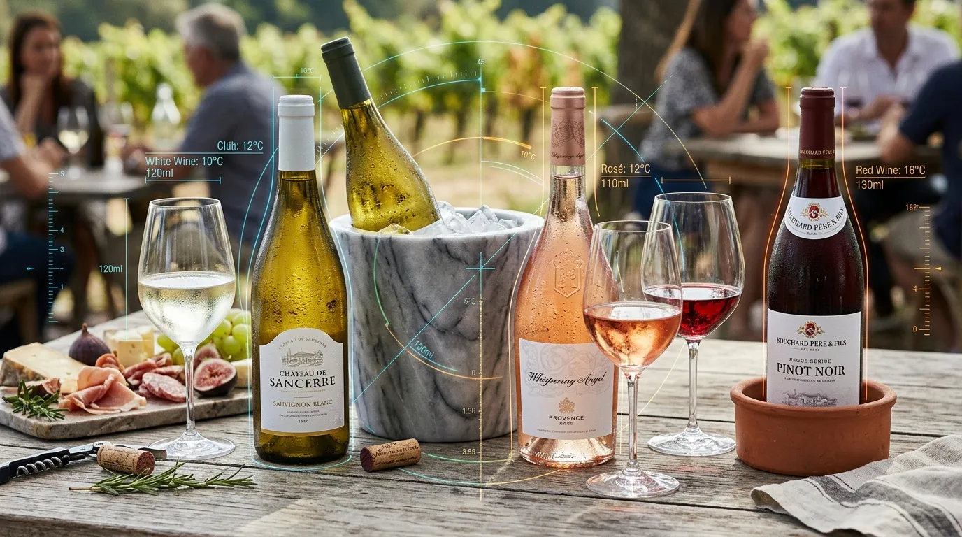 S&eacute;lection de vins avec temp&eacute;ratures optimales de d&eacute;gustation affich&eacute;es