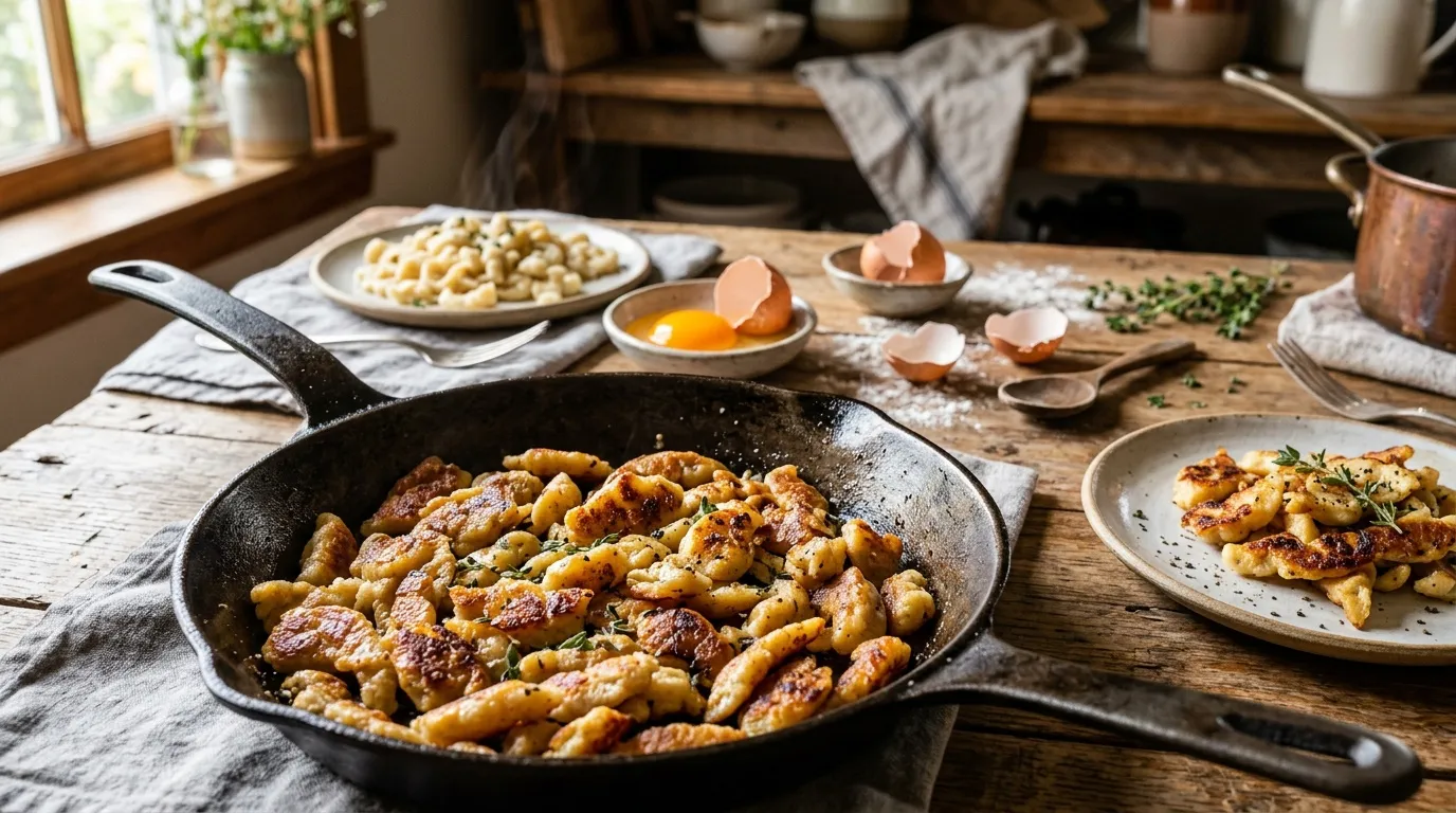 Gnocchis dorés à la poêle avec herbes fraîches en cuisine