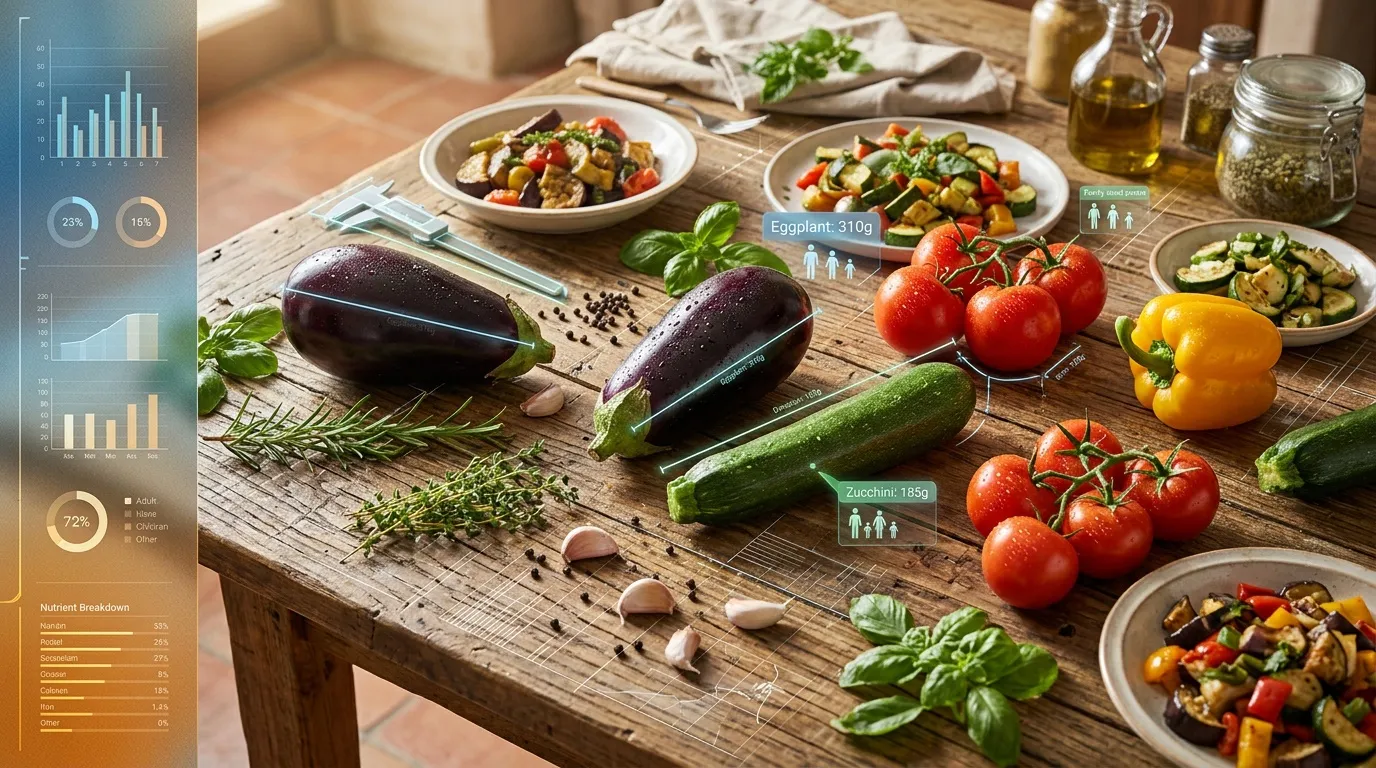 L&eacute;gumes frais et plats cuisin&eacute;s avec donn&eacute;es nutritionnelles