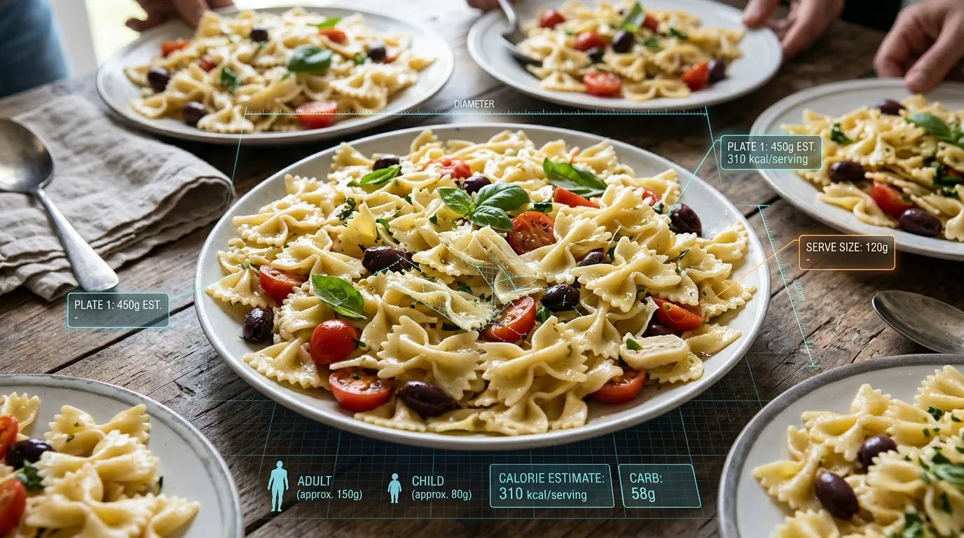 Assiettes de p&acirc;tes farfalle avec tomates, olives et basilic