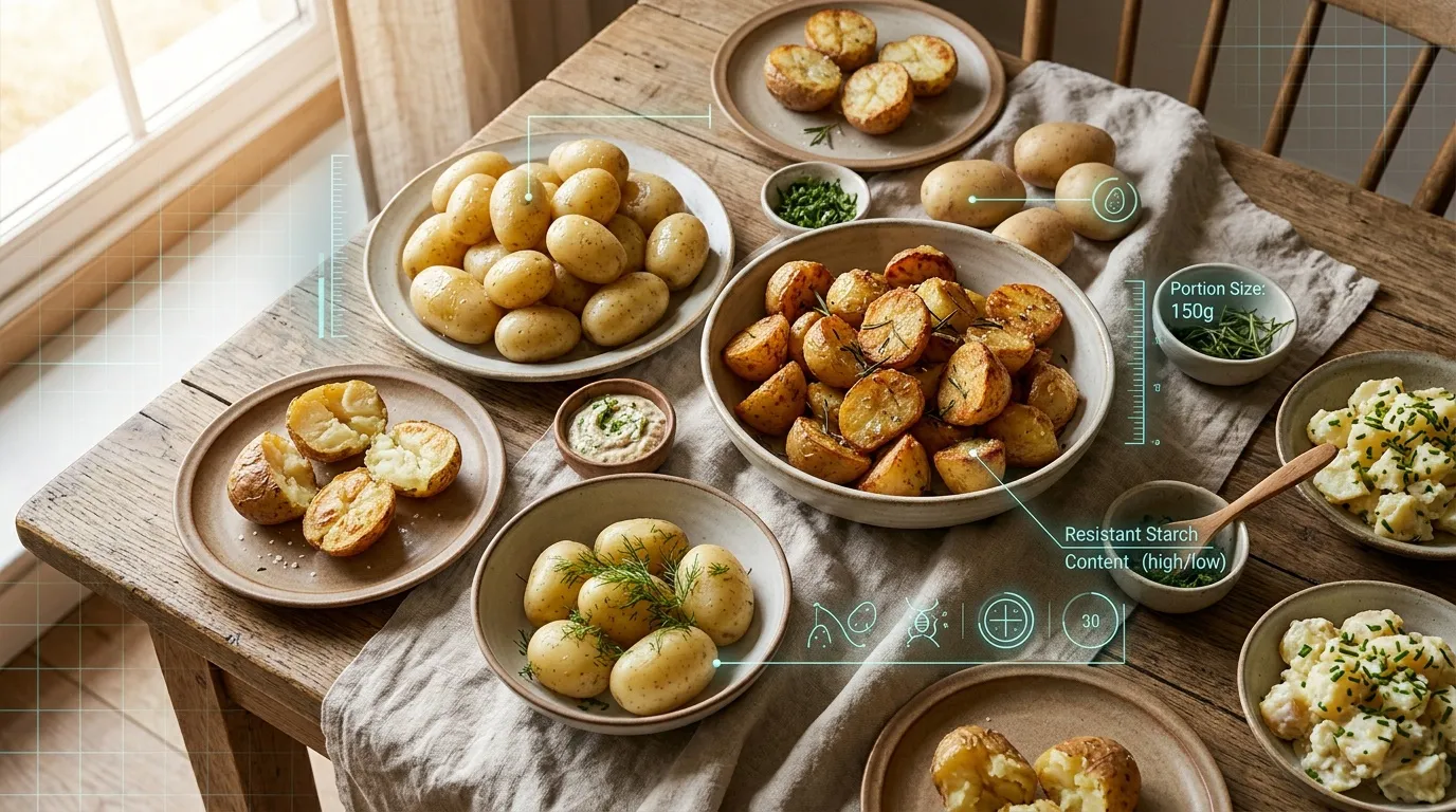 Diff&eacute;rentes pr&eacute;parations de pommes de terre avec analyses nutritionnelles