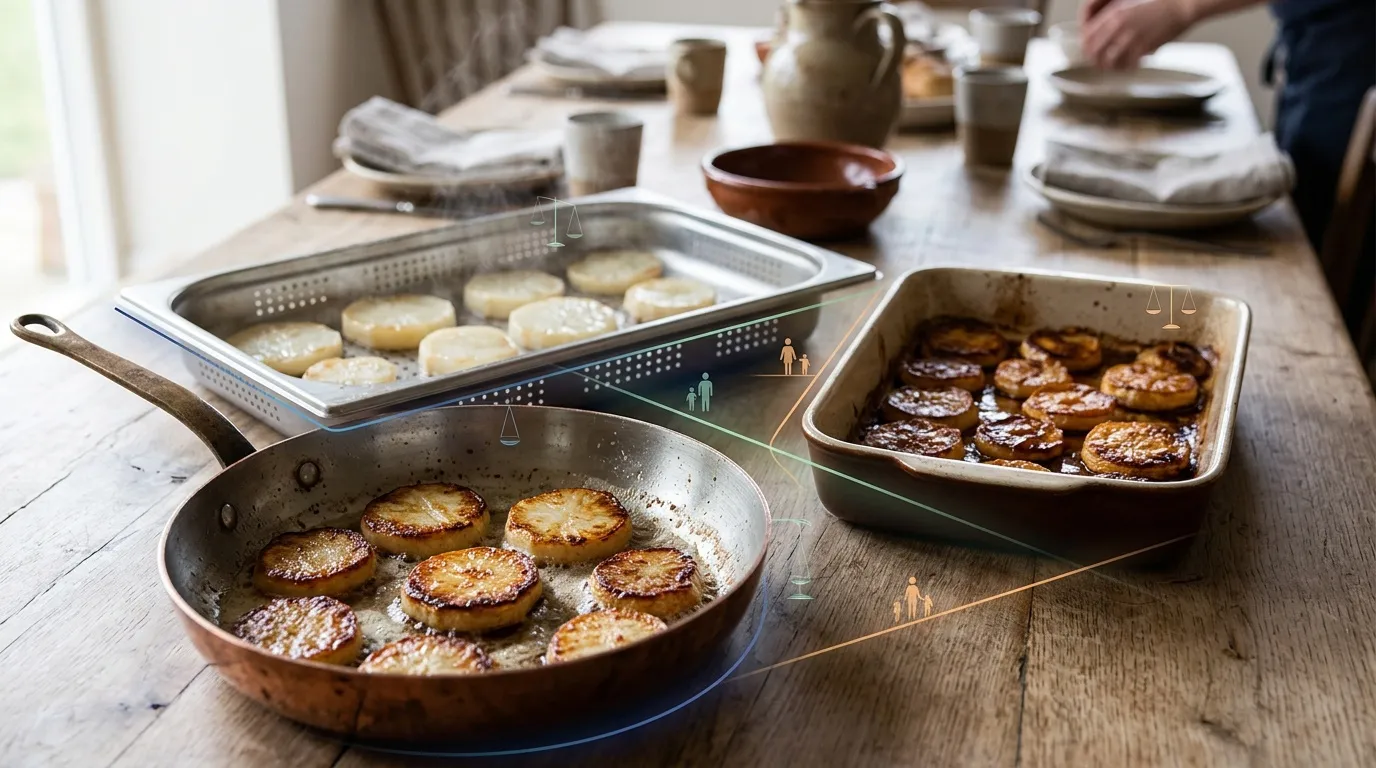Table avec plats cuisin&eacute;s et convives assis en arri&egrave;re-plan