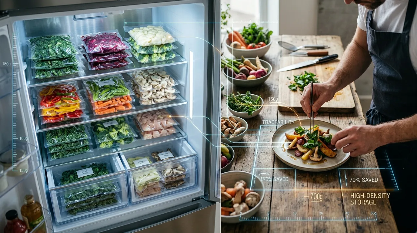 R&eacute;frig&eacute;rateur organis&eacute; et pr&eacute;paration culinaire avec tra&ccedil;abilit&eacute;